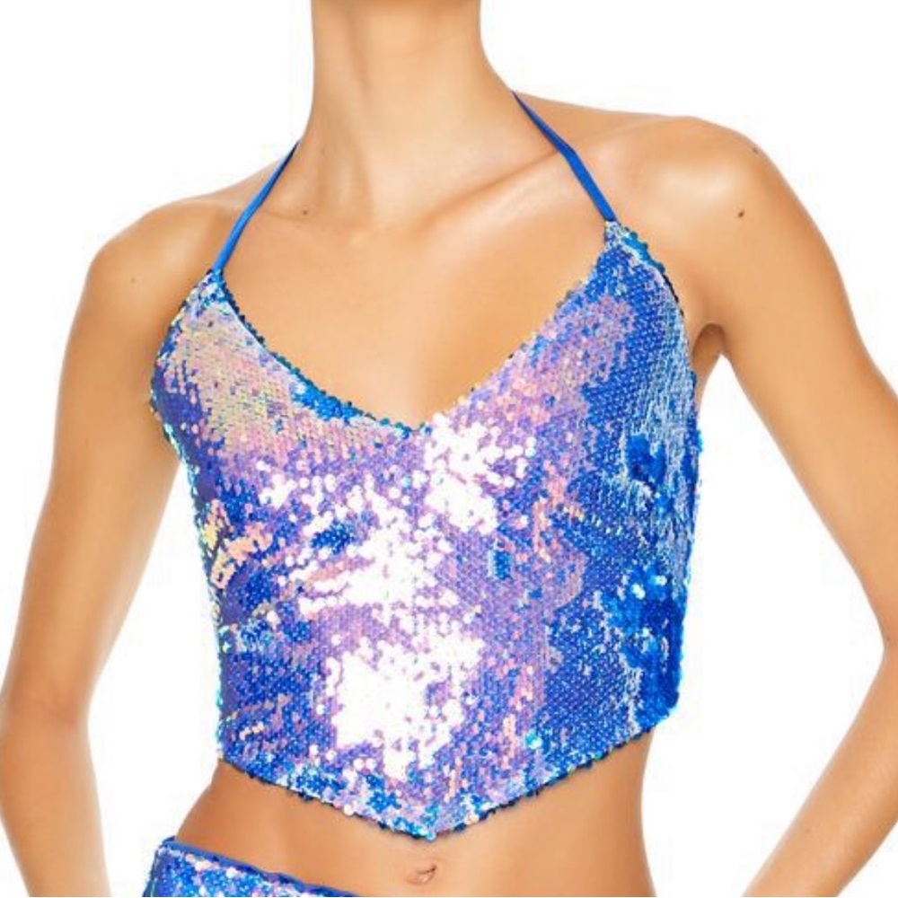Blue Sequin Halter Top